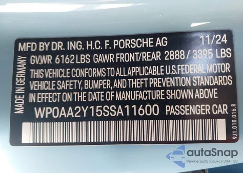 2025 Porsche Taycan 4 из США, поврежденный, VIN WP0AA2Y15SSA11600